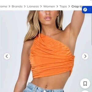 Lioness Orange One-Shoulder Ruched Crop Top